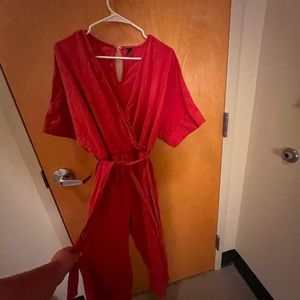 SHEIN Red Short Sleeved Cropped Jumpsuit